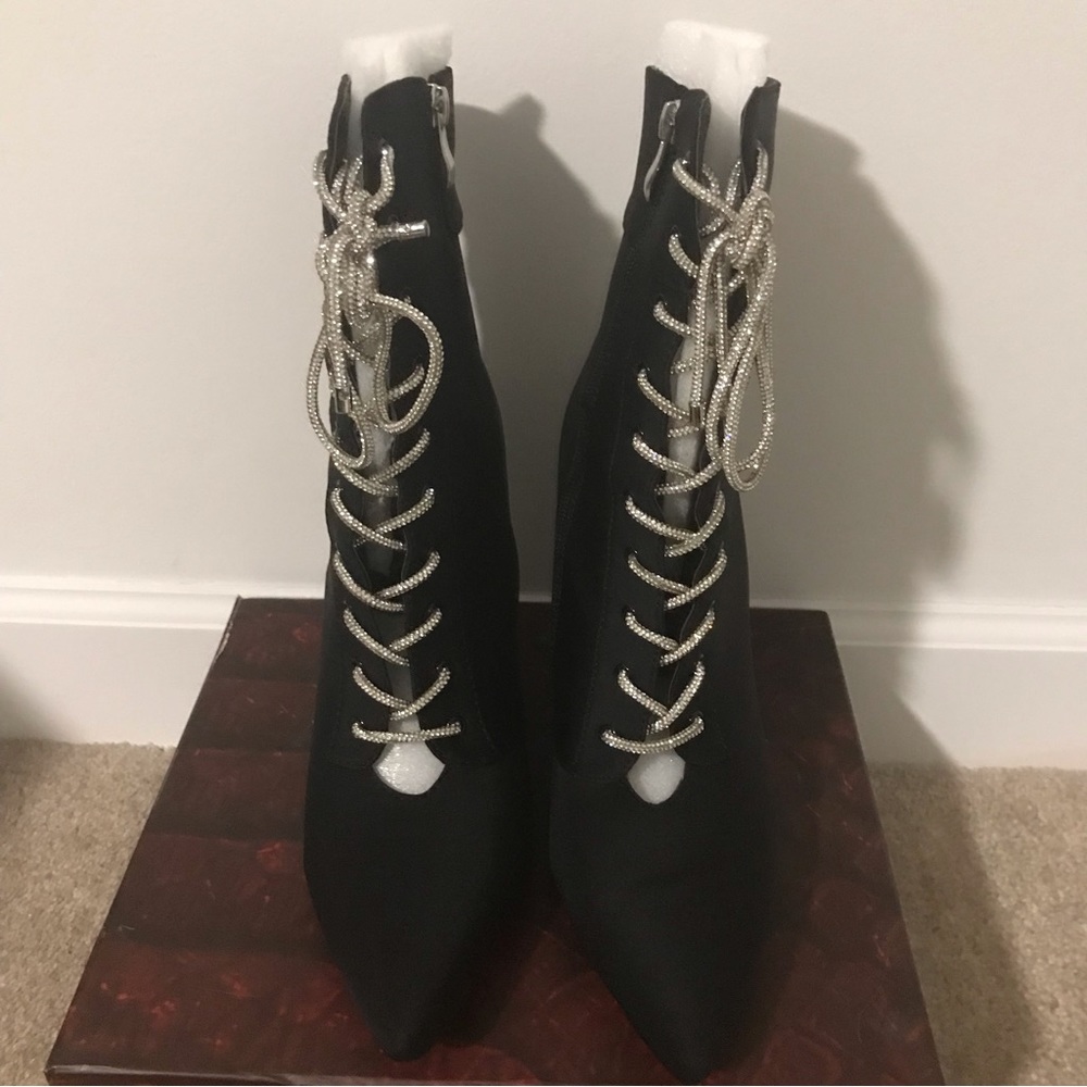 4| Azalea Wang Black Pointed Booties Silver Laces - image 8